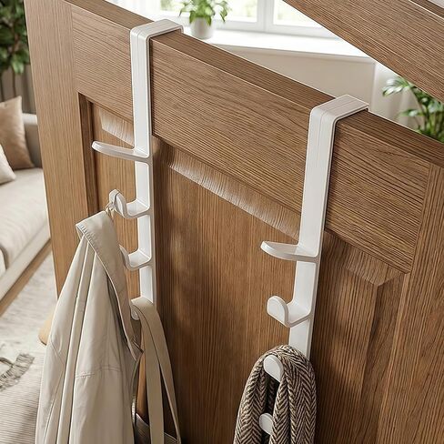 2 Packs Over The Door Hooks 6 Prong, No Drill Plastic Hanger Organizer for Bathroom, Bedroom, Closet, Kitchen, Heavy Duty Utility Hooks for Towels, Robes, Bags, Hats - White in Saudi Arabia