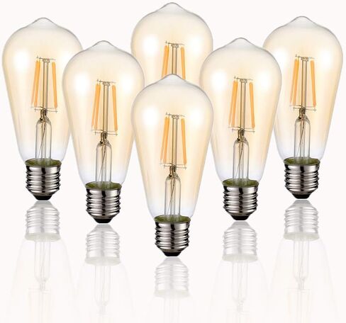 HESSION Vintage LED Edison Bulbs 4W ST58,Equivalent 60W,Dimmable,6 Pack E26 Base 400Lumens, 2700K Warm White, Antique LED Filament Bulb,85+ CRI, Edison Light Bulbs Amber Glass for Home, Bedroom in Saudi Arabia