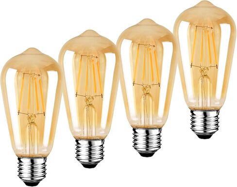 لمبات HESSION عتيقة LED Edison 4W ST58، ما يعادل 60W، قابلة للتعتيم، 6 عبوات E26 قاعدة 400 لومن، 2700K أبيض دافئ، لمبة خيوط LED عتيقة، 85+ CRI، مصابيح إضاءة Edison زجاج كهرماني للمنزل وغرفة النوم in Kuwait