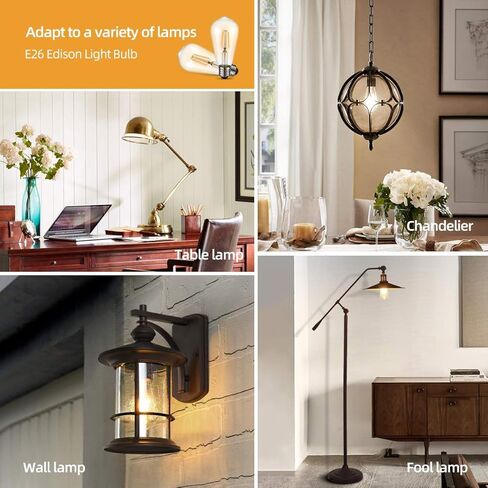 HESSION Vintage LED Edison Bulbs 4W ST58,Equivalent 60W,Dimmable,6 Pack E26 Base 400Lumens, 2700K Warm White, Antique LED Filament Bulb,85+ CRI, Edison Light Bulbs Amber Glass for Home, Bedroom in Saudi Arabia