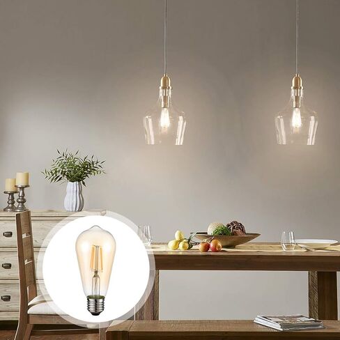HESSION Vintage LED Edison Bulbs 4W ST58,Equivalent 60W,Dimmable,6 Pack E26 Base 400Lumens, 2700K Warm White, Antique LED Filament Bulb,85+ CRI, Edison Light Bulbs Amber Glass for Home, Bedroom in Saudi Arabia