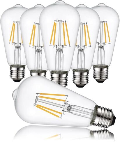 HESSION Vintage LED Edison Bulbs 4W ST58,Equivalent 60W,Dimmable,6 Pack E26 Base 400Lumens, 2700K Warm White, Antique LED Filament Bulb,85+ CRI, Edison Light Bulbs Amber Glass for Home, Bedroom in Saudi Arabia