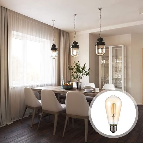 HESSION Vintage LED Edison Bulbs 4W ST58,Equivalent 60W,Dimmable,6 Pack E26 Base 400Lumens, 2700K Warm White, Antique LED Filament Bulb,85+ CRI, Edison Light Bulbs Amber Glass for Home, Bedroom in Saudi Arabia