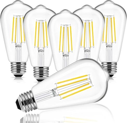 HESSION Vintage LED Edison Bulbs 4W ST58,Equivalent 60W,Dimmable,6 Pack E26 Base 400Lumens, 2700K Warm White, Antique LED Filament Bulb,85+ CRI, Edison Light Bulbs Amber Glass for Home, Bedroom in Saudi Arabia