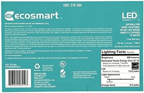 تقنية LED EcoSmart 60W مكافئة للضوء الأبيض الناعم A19 Energy Star ومصباح LED قابل للتعتيم (8 عبوات) in Kuwait