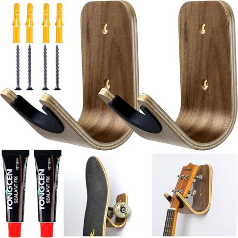 Guitar Wall Mount Holder Guitar Hanger with Pick Slot Skateboard Rack Modern Design Guitar Hook Ukulele Stand Wooden Violin Display Stand with Tool for Storage Bass Acoustic Mandolin Banjo (1 Set) in Saudi Arabia