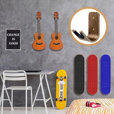 Guitar Wall Mount Holder Guitar Hanger with Pick Slot Skateboard Rack Modern Design Guitar Hook Ukulele Stand Wooden Violin Display Stand with Tool for Storage Bass Acoustic Mandolin Banjo (1 Set) in Saudi Arabia