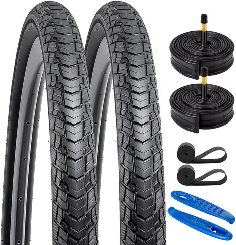 اطارات دراجة الطريق 700C 700 × 38C (38-622) مع عبوتين من انابيب الدراجة 700C 700 × 35/43c AV48 ملم صمام طويل متوافق مع اطارات وانابيب دراجة الطريق 700 × 38 سي (اسود) in Kuwait