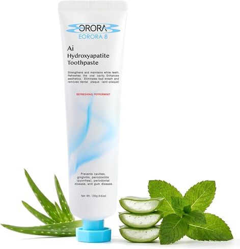 EORORA 8 Ai Hydroxyapatite Whitening Toothpaste-Fluoride-Free, SLS-Free for Sensitive Mouths, Enamel Surface Care, Coconut Oil & Aloe, Mint, Made in Korea (4.6 oz) in Saudi Arabia
