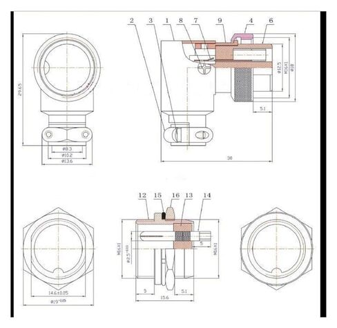 1PCS 5-pin 16mm GX16 Right Angle disc Flange in Saudi Arabia