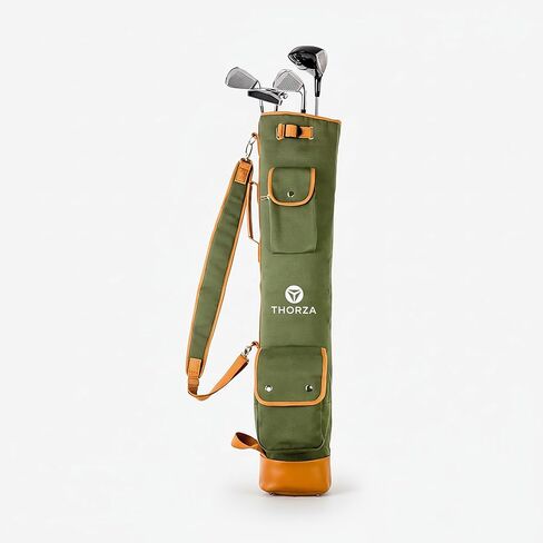 Thorza Sunday Golf Bag for Men and Women, Vintage Canvas and Leather, Stores Balls, Tees, and Clubs for 18 Holes, Zippered Pockets, Lightweight, Small Carry Bag – No Stand Stick in Saudi Arabia