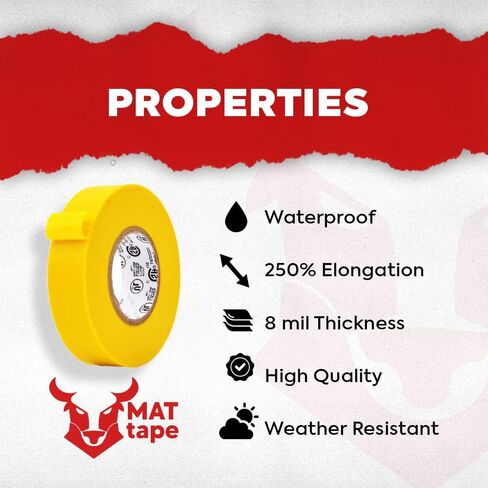 MAT Professional Grade Wide Electrical Tape Blue - 1 inch x 66 ft. UL/CSA listed core - Waterproof, Flame Retardant, & Strong Rubber Based Adhesive for Use At No More Than 600V & 176F in Saudi Arabia
