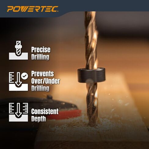 طقم طوق إيقاف مثقاب POWERTEC مع علامات حجم النظام المتري - مجموعة 7 قطع توقف عمق قابل للتعديل مع مفتاح ألين M4 - 3 مم، 4 مم، 5 مم، 6 مم، 8 مم، 10 مم، 12 مم (71492 فولت) in Kuwait