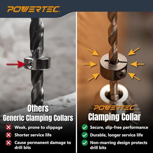طقم طوق إيقاف مثقاب POWERTEC مع علامات حجم النظام المتري - مجموعة 7 قطع توقف عمق قابل للتعديل مع مفتاح ألين M4 - 3 مم، 4 مم، 5 مم، 6 مم، 8 مم، 10 مم، 12 مم (71492 فولت) in Kuwait