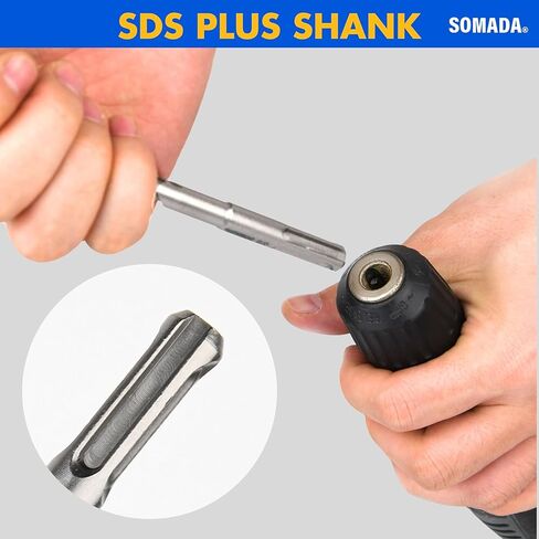SOMADA 1/4 بوصة × 6 بوصة SDS Plus مجموعة مثقاب مكونة من 10 قطع SDS-Plus مطرقة دوارة مثقاب طرف كربيد 4 قطع للخرسانة والطوب والحجر والبناء in Kuwait