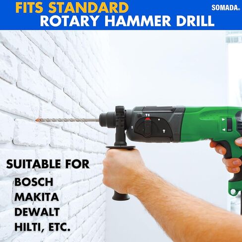 SOMADA 1/4 بوصة × 6 بوصة SDS Plus مجموعة مثقاب مكونة من 10 قطع SDS-Plus مطرقة دوارة مثقاب طرف كربيد 4 قطع للخرسانة والطوب والحجر والبناء in Kuwait
