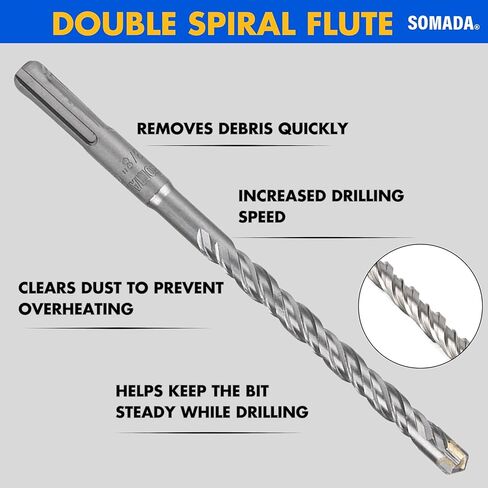 SOMADA 1/4 بوصة × 6 بوصة SDS Plus مجموعة مثقاب مكونة من 10 قطع SDS-Plus مطرقة دوارة مثقاب طرف كربيد 4 قطع للخرسانة والطوب والحجر والبناء in Kuwait