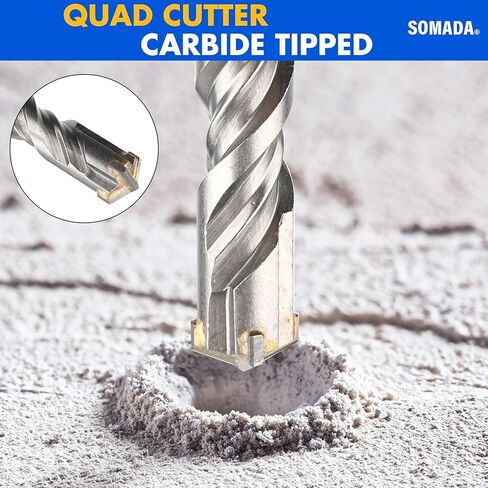 SOMADA 1/4 بوصة × 6 بوصة SDS Plus مجموعة مثقاب مكونة من 10 قطع SDS-Plus مطرقة دوارة مثقاب طرف كربيد 4 قطع للخرسانة والطوب والحجر والبناء in Kuwait