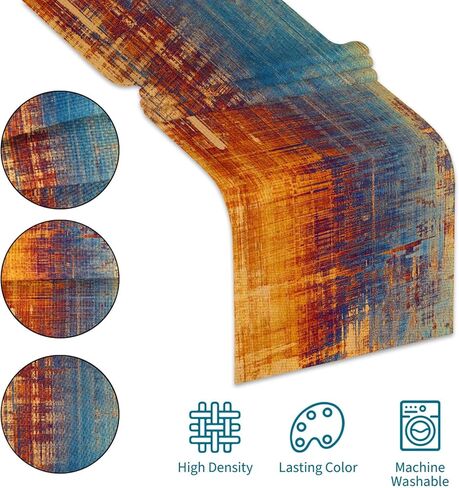 Orange and Blue Table Runner Modern Abstract Messy Rust Painting Linen Dresser Runner Vintage Farmhouse Style Table Decor for Kitchen Dining Wedding Coffee Home Party (Orange, 13"x 71") in Saudi Arabia
