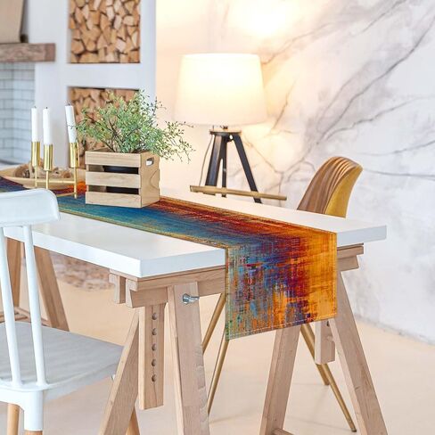 Orange and Blue Table Runner Modern Abstract Messy Rust Painting Linen Dresser Runner Vintage Farmhouse Style Table Decor for Kitchen Dining Wedding Coffee Home Party (Orange, 13"x 71") in Saudi Arabia