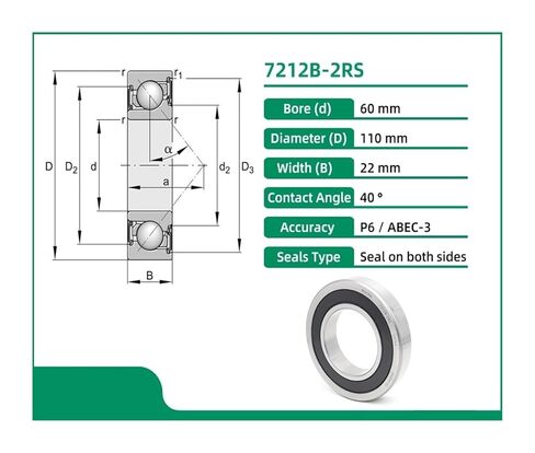 1pcs 7212B-2RS 60X110X22 7212B 7212-B-2RS-TVP ABEC-3 Angular Contact Ball Bearings in Saudi Arabia
