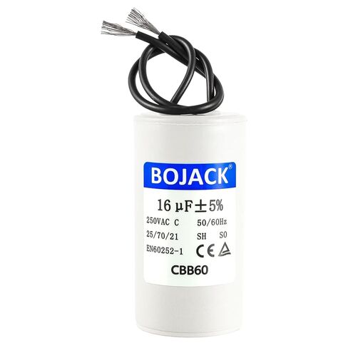 مكثف تشغيل BOJACK 16 فائق التوهج 250 فولت تيار متردد 16 MFD CBB60 2 سلك 50/60 هرتز، مكثف تشغيل المحرك الأسطواني لضاغط الهواء منفاخ المحرك وجزء استبدال ضاغط مكيف الهواء in Kuwait