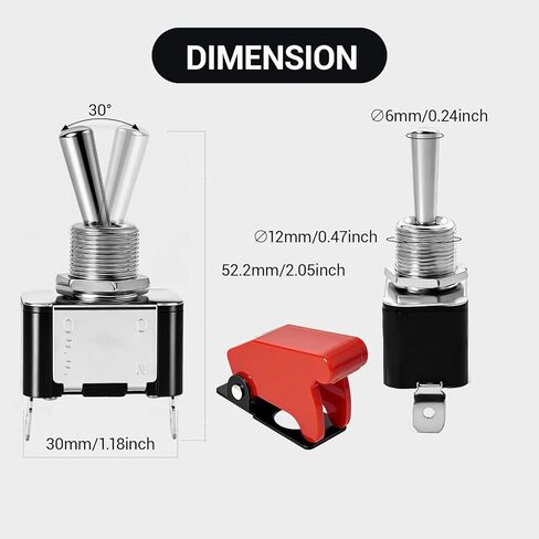 DC 12V 20A,SPST,Toggle Switch,Switch with Red Safety Cover 2Pin Pin Pin Swingarm Switch for Car Racing Yacht, RV, Motorcycle, Industrial Panel Mount -6 Pack in Saudi Arabia