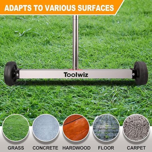 Toolwiz Magnetic Pick Up Sweeper 17-inch Heavy Duty Magnet Pickup Lawn Sweeper Roofing Tools, 8.8 Lbs Yard Magnet with Telescoping Holder and Wheels to Pick Up Nails Magnetic Sweeper for Construction in Saudi Arabia