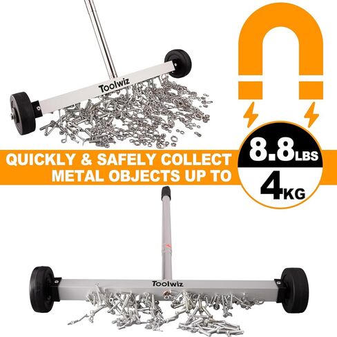 Toolwiz Magnetic Pick Up Sweeper 17-inch Heavy Duty Magnet Pickup Lawn Sweeper Roofing Tools, 8.8 Lbs Yard Magnet with Telescoping Holder and Wheels to Pick Up Nails Magnetic Sweeper for Construction in Saudi Arabia