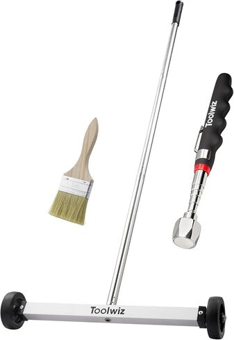 Toolwiz Magnetic Pick Up Sweeper 17-inch Heavy Duty Magnet Pickup Lawn Sweeper Roofing Tools, 8.8 Lbs Yard Magnet with Telescoping Holder and Wheels to Pick Up Nails Magnetic Sweeper for Construction in Saudi Arabia