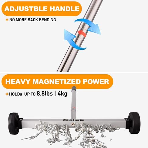 Toolwiz Magnetic Pick Up Sweeper 17-inch Heavy Duty Magnet Pickup Lawn Sweeper Roofing Tools, 8.8 Lbs Yard Magnet with Telescoping Holder and Wheels to Pick Up Nails Magnetic Sweeper for Construction in Saudi Arabia