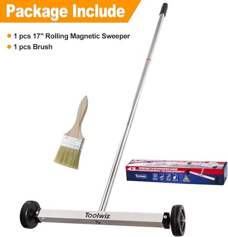 Toolwiz Magnetic Pick Up Sweeper 17-inch Heavy Duty Magnet Pickup Lawn Sweeper Roofing Tools, 8.8 Lbs Yard Magnet with Telescoping Holder and Wheels to Pick Up Nails Magnetic Sweeper for Construction in Saudi Arabia
