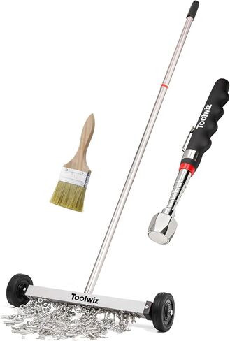 Toolwiz Magnetic Pick Up Sweeper 17-inch Heavy Duty Magnet Pickup Lawn Sweeper Roofing Tools, 8.8 Lbs Yard Magnet with Telescoping Holder and Wheels to Pick Up Nails Magnetic Sweeper for Construction in Saudi Arabia