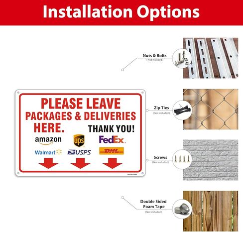 (2 Pack) Please Leave Packages and Deliveries Here Sign, 12"x8" Delivery Sign, Rust Free Reflective Aluminum Delivery Instructions Sign, Fade/Weather Resistant, UV Protected, Easy to Install in Saudi Arabia
