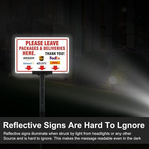 (2 Pack) Please Leave Packages and Deliveries Here Sign, 12"x8" Delivery Sign, Rust Free Reflective Aluminum Delivery Instructions Sign, Fade/Weather Resistant, UV Protected, Easy to Install in Saudi Arabia