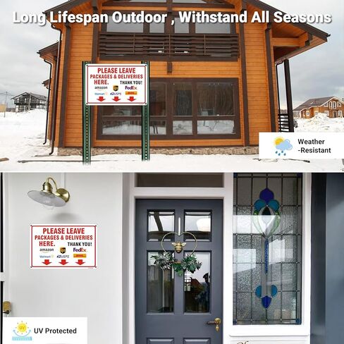 (2 Pack) Please Leave Packages and Deliveries Here Sign, 12"x8" Delivery Sign, Rust Free Reflective Aluminum Delivery Instructions Sign, Fade/Weather Resistant, UV Protected, Easy to Install in Saudi Arabia