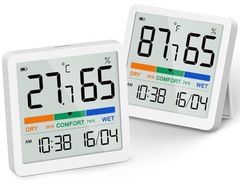 NOKLEAD Hygrometer Indoor Thermometer, Desktop Digital Thermometer with Temperature and Humidity Monitor, Accurate Humidity Gauge Room Thermometer with Clock (White) in Saudi Arabia