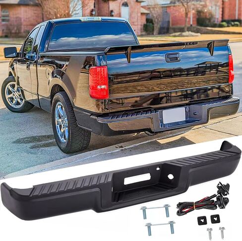 مجموعة المصد الخلفي من الفولاذ لـ 2004 2005 Ford F150 بدون فتحات مستشعر بارك استبدال المصد الخلفي من الكروم لFO1103125، مع أقواس الوسادات وأضواء لوحة الترخيص in Kuwait