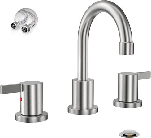 Phiestina 8 Inch 3 Hole Widespread Chrome Bathroom Faucet 2 Handle Bathroom Vanity Faucet with Metal Pop Up Drain & cUPC Water Supply line,BF03042-K01-C in Saudi Arabia