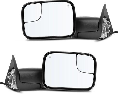 Drive & Paasenger Towing Mirrors - Compatible with 2009-2018 Dodge Ram 1500 2500 3500 - Power Heated Turn Signal Puddle Lamp Arrow Signal Temp Sensor Side View Mirrors - Black Textured in Kuwait