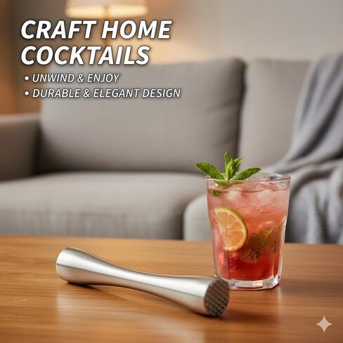 Stainless Steel Cocktail Muddler Bar Tool - 8 Inch Metal Drink Muddler for Mojito & Old Fashioned - Ergonomic Fruit Masher with Diamond Head for Bartender & Home Bar (Silver, Brushed Finish) in Saudi Arabia