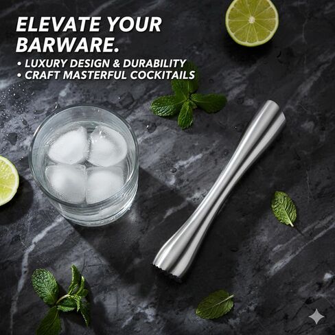 Stainless Steel Cocktail Muddler Bar Tool - 8 Inch Metal Drink Muddler for Mojito & Old Fashioned - Ergonomic Fruit Masher with Diamond Head for Bartender & Home Bar (Silver, Brushed Finish) in Saudi Arabia