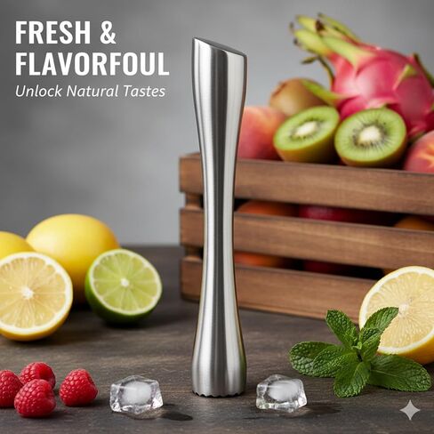 Stainless Steel Cocktail Muddler Bar Tool - 8 Inch Metal Drink Muddler for Mojito & Old Fashioned - Ergonomic Fruit Masher with Diamond Head for Bartender & Home Bar (Silver, Brushed Finish) in Saudi Arabia