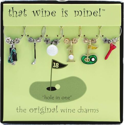 Wine Things 6-Piece Wine Charms/Wine Glass Tags/Drink Markers for Stem Glasses, Wine Tasting Party (Hole In One) in Saudi Arabia