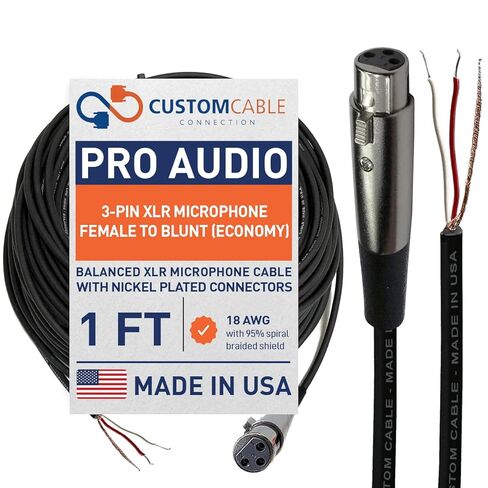 اتصال كابل مخصص 2 قدم Pro-Audio XLR ميكروفون متوازن أنثى إلى حادة - كابل تثبيت محمي اقتصادي 18 AWG in Kuwait