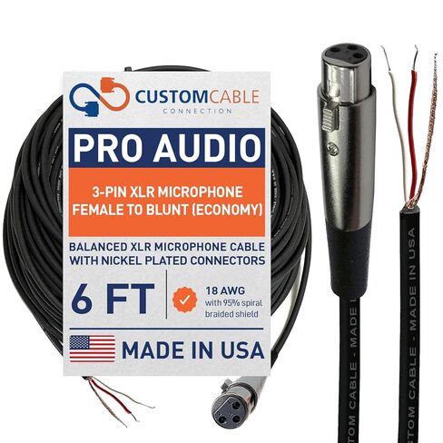 Custom Cable Connection 2 Foot Pro-Audio XLR Balanced Microphone Female to Blunt - 18 AWG Economy Shielded Install Cable in Saudi Arabia