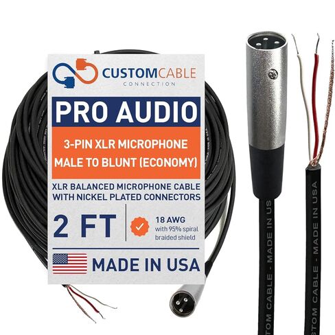 Custom Cable Connection 2 Foot Pro-Audio XLR Balanced Microphone Female to Blunt - 18 AWG Economy Shielded Install Cable in Saudi Arabia