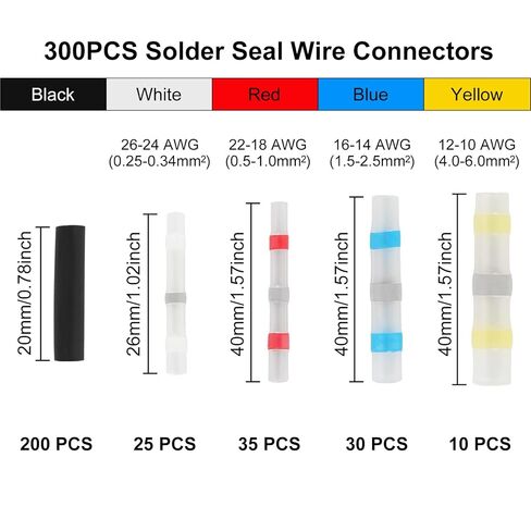 300 Pcs Solder Seal Wire Connectors, Heat Shrink Butt Connectors, Waterproof and Insulated Electrical Wire Terminals, Butt Splice in Saudi Arabia