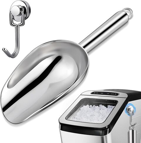 12oz Stainless Steel Ice Scoop for Freezer with Magnetic Hook– Dishwasher Safe Ice Scooper for Ice Machine with Long Handle – Metal Scoop for Ice Bucket, Dog Food, Flour, Canisters in Saudi Arabia