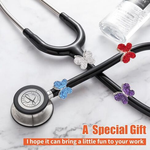 4 قطع من سمّاعة الطبيب على شكل فراشة لامعة ساحرة من الألماس لسماعة الطبيب ليتمان والممرضات والطب البيطري (أبيض + وردي + Ab + أسود) in Kuwait